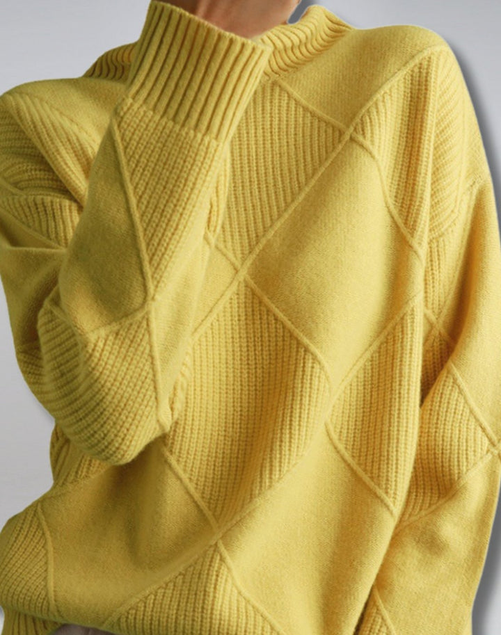 Women's Geometric Patchwork Turtleneck Jumper - Yellow