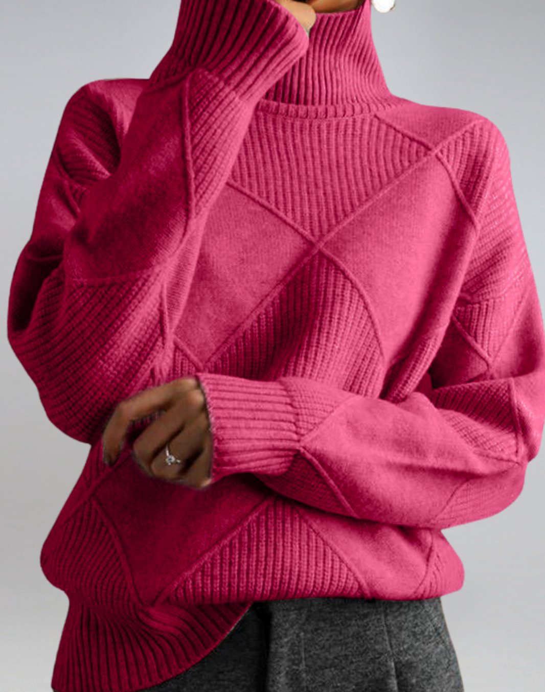 Women's Geometric Patchwork Turtleneck Jumper - Pink