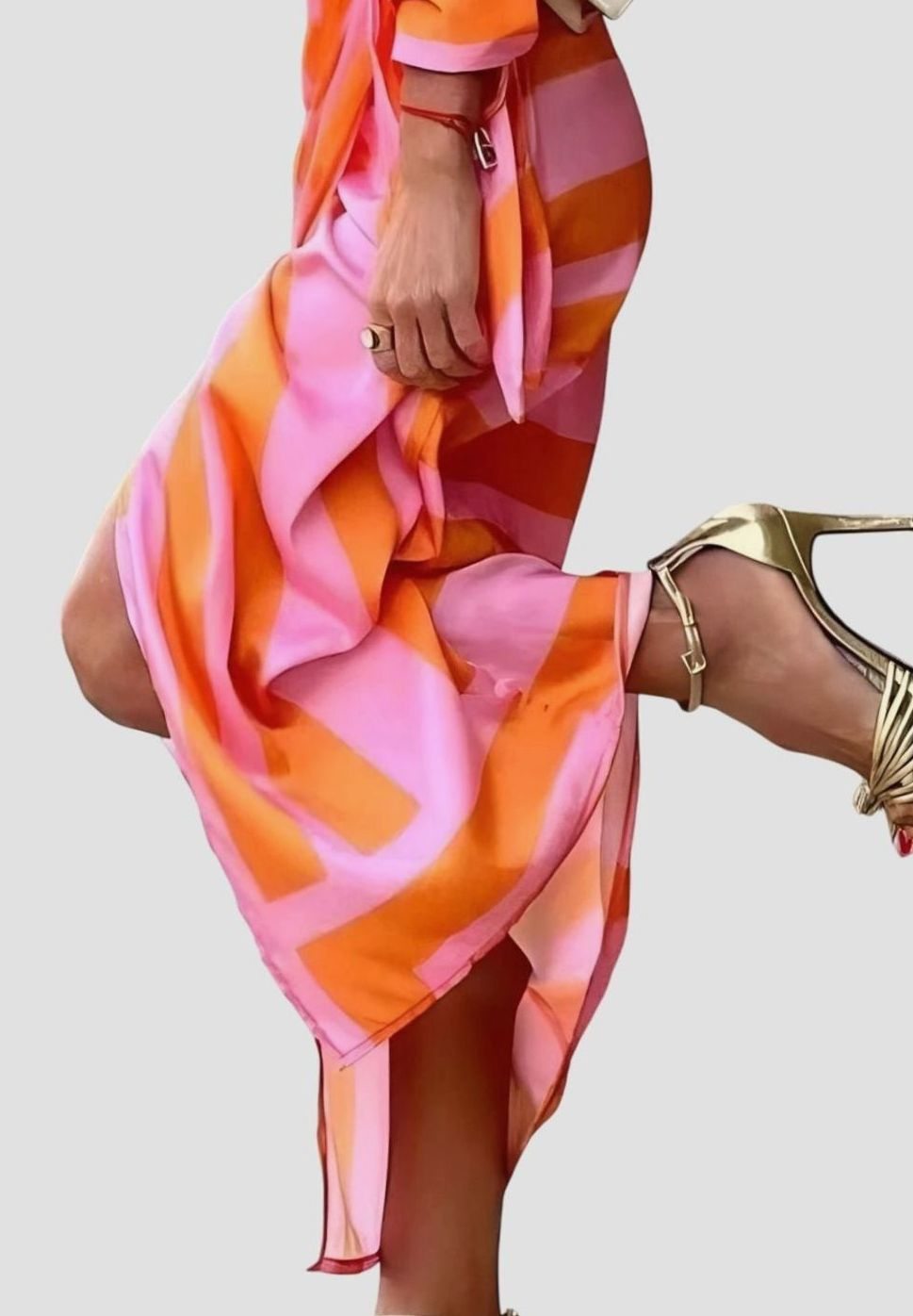 Women's Geometric Print Long-Sleeve Collared Wrap Midi Dress