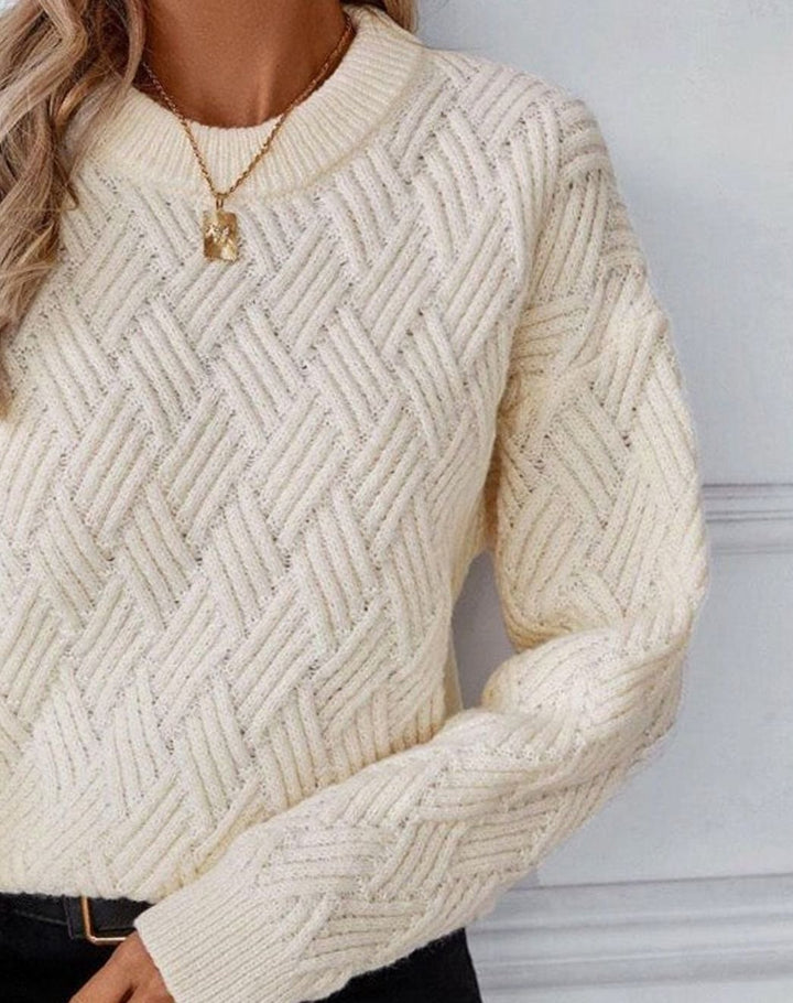 Women's Geometric Textured Crew-Neck Knitted Jumper