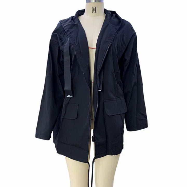 Women's Graphic-Trim Hooded Zip-Up Trench Coat