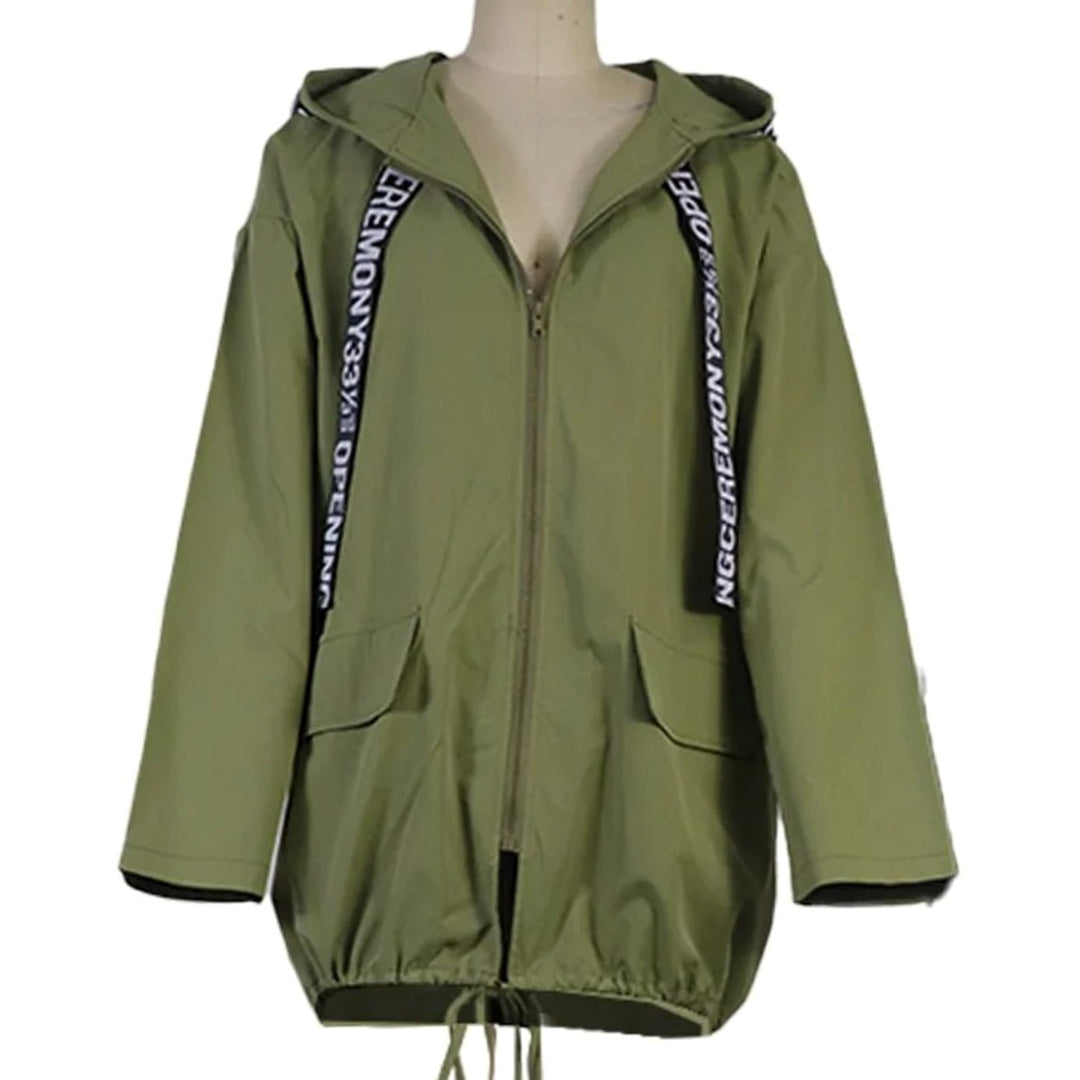 Women's Graphic-Trim Hooded Zip-Up Trench Coat