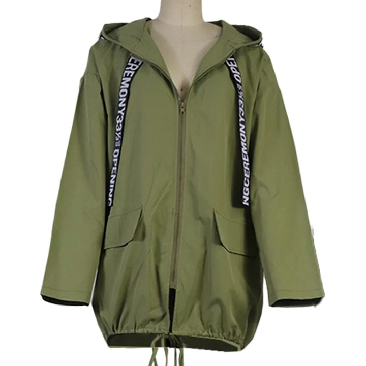 Women's Graphic-Trim Hooded Zip-Up Trench Coat