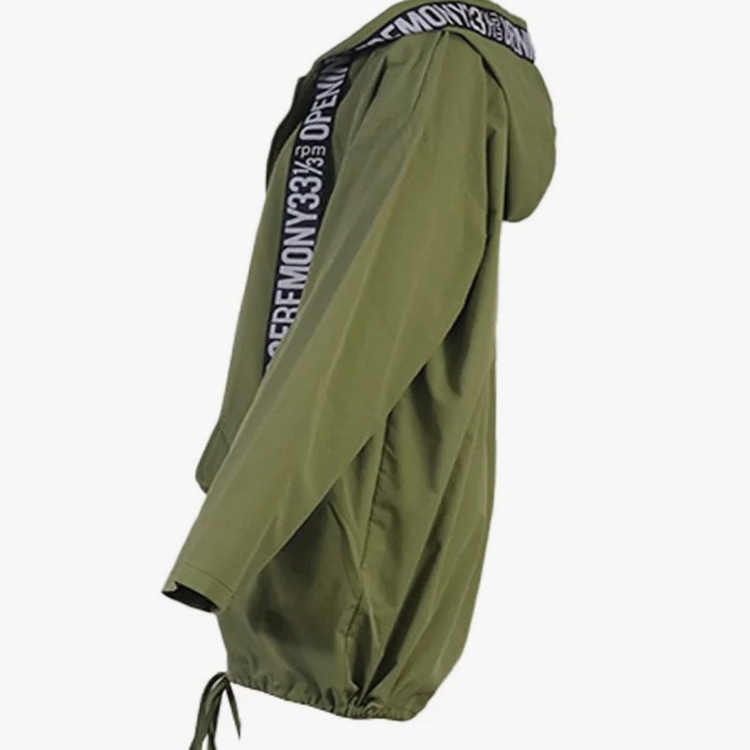 Women's Graphic-Trim Hooded Zip-Up Trench Coat