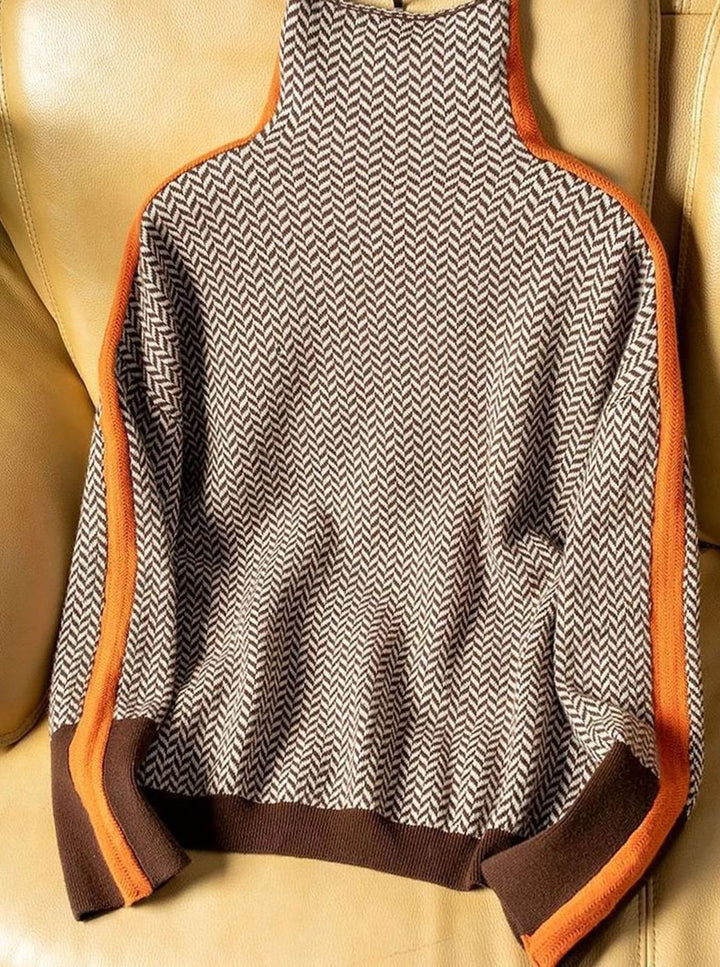 Women's Herringbone Contrast-Trim Turtleneck Jumper