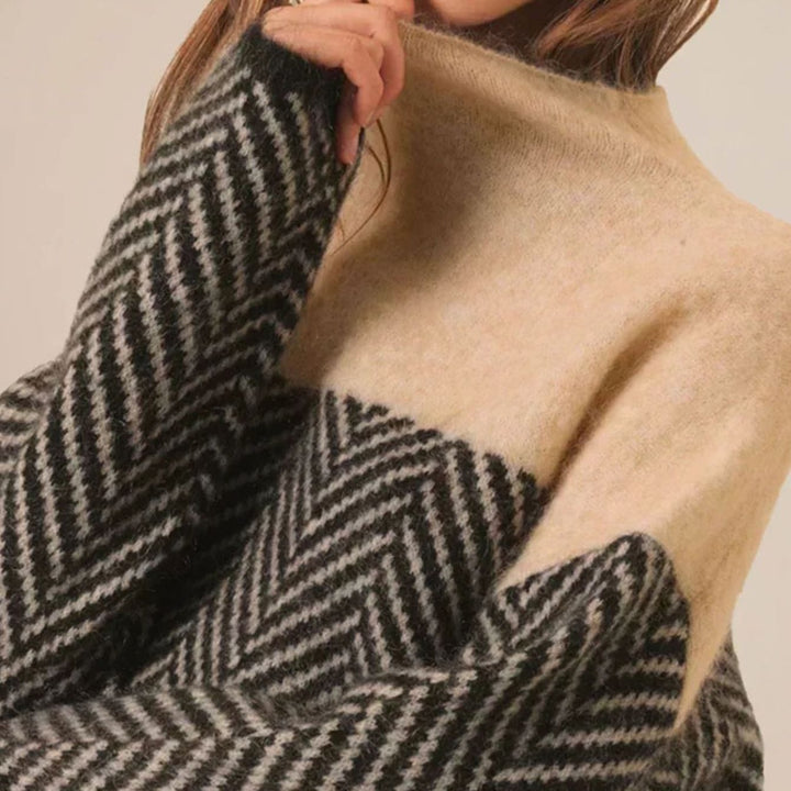 Women's Herringbone Turtleneck Oversized Knitted Jumper