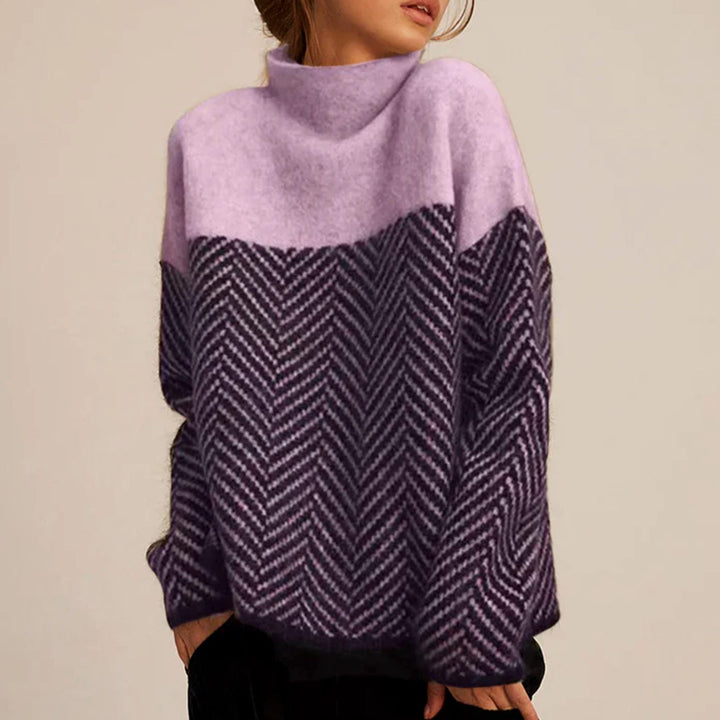 Women's Herringbone Turtleneck Oversized Knitted Jumper - Purple