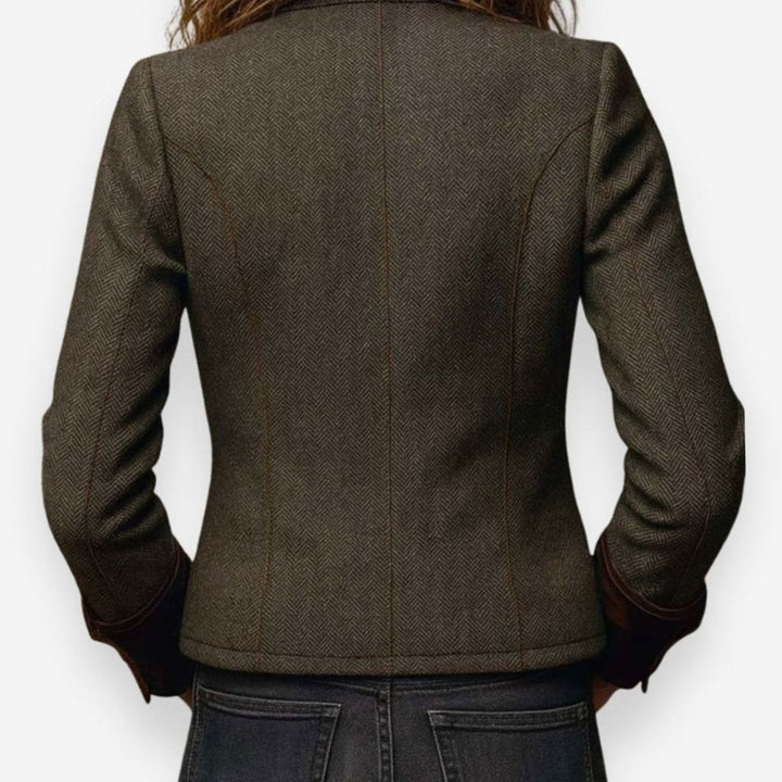 Women's Herringbone Tweed Military-Style Gold Button Jacket