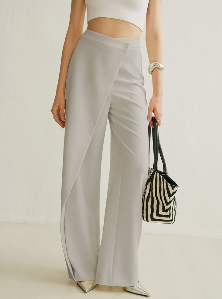 Women's High-Waist Asymmetric Wrap Wide-Leg Trousers, Grey - Grey