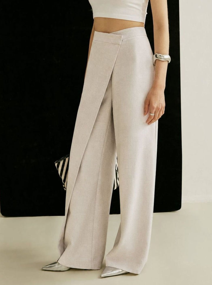 Women's High-Waist Asymmetric Wrap Wide-Leg Trousers, Grey