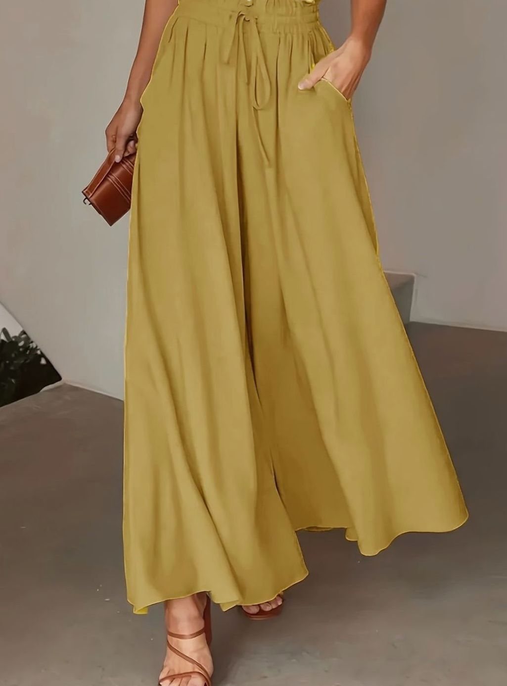 Women's High-Waist Drawstring Wide-Leg Palazzo Trousers