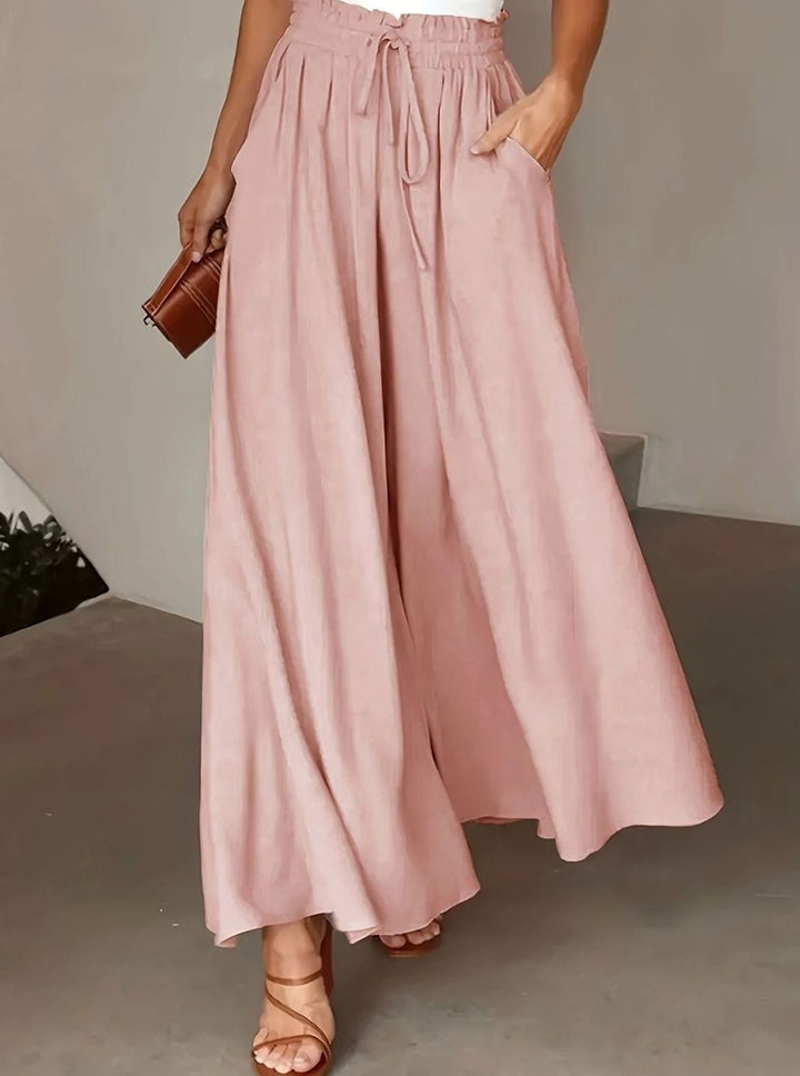 Women's High-Waist Drawstring Wide-Leg Palazzo Trousers - Pink