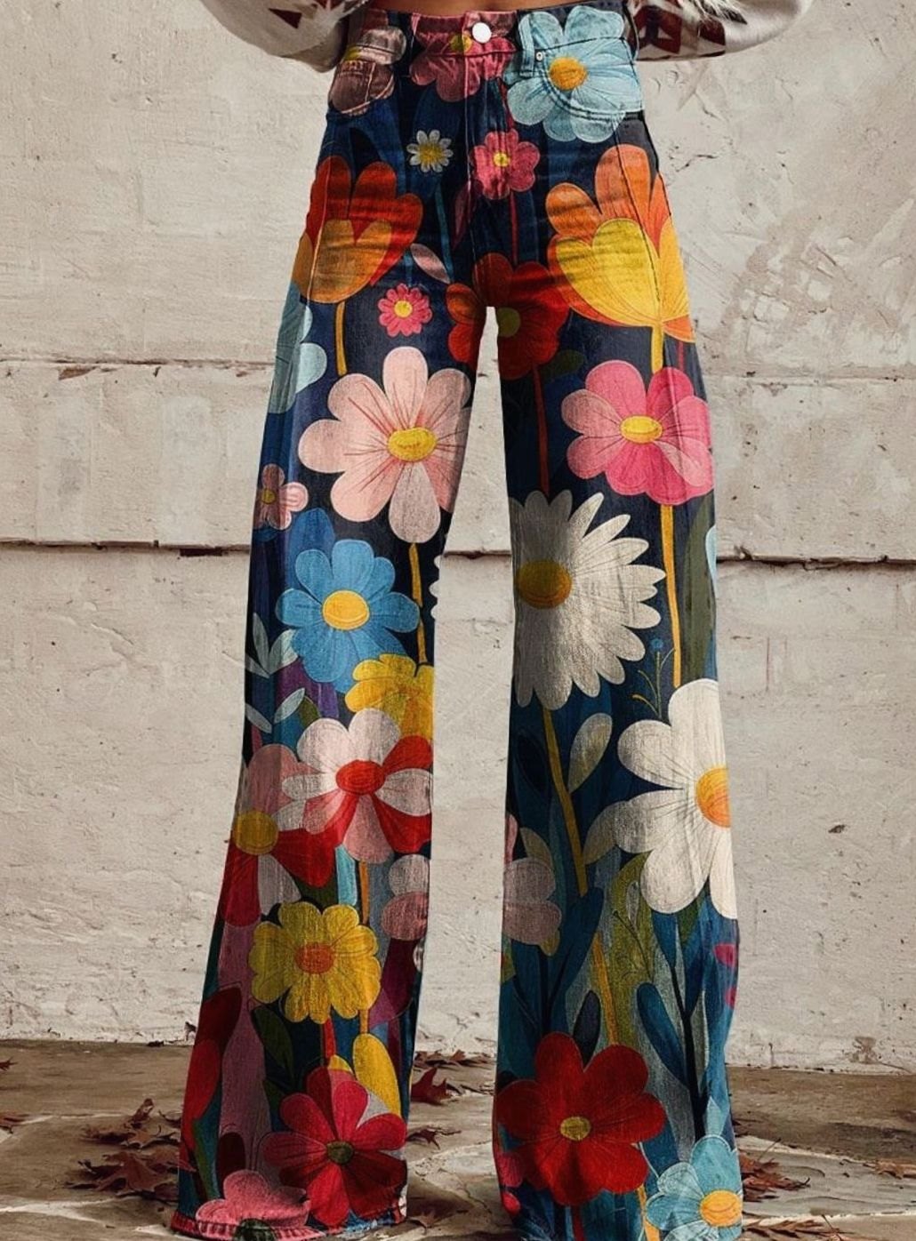 Women's High-Waist Floral Wide-Leg Trousers - Multicolour