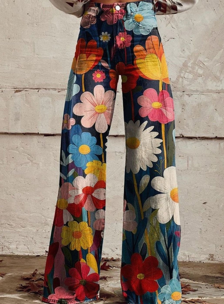 Women's High-Waist Floral Wide-Leg Trousers - Multicolour