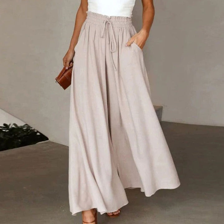 Women's High-Waist Linen Blend Wide-Leg Drawstring Trousers