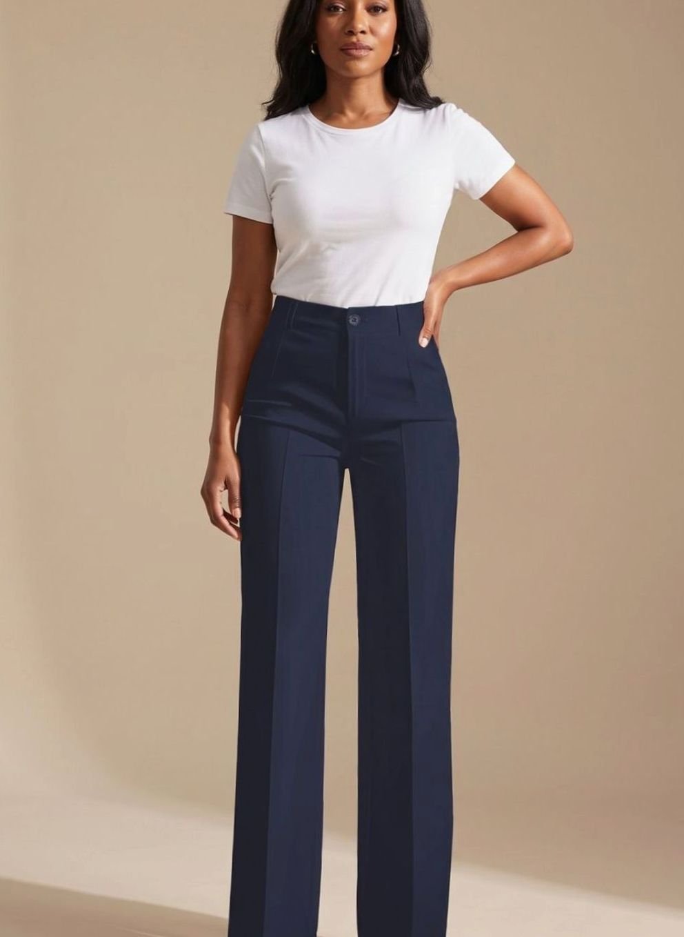 Women's High-Waist Pleated Wide-Leg Dress Trousers - Navy Blue