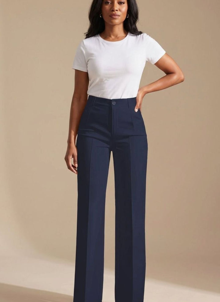 Women's High-Waist Pleated Wide-Leg Dress Trousers - Navy Blue