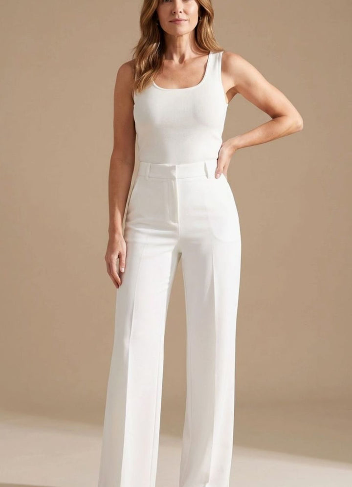 Women's High-Waist Pleated Wide-Leg Dress Trousers - White