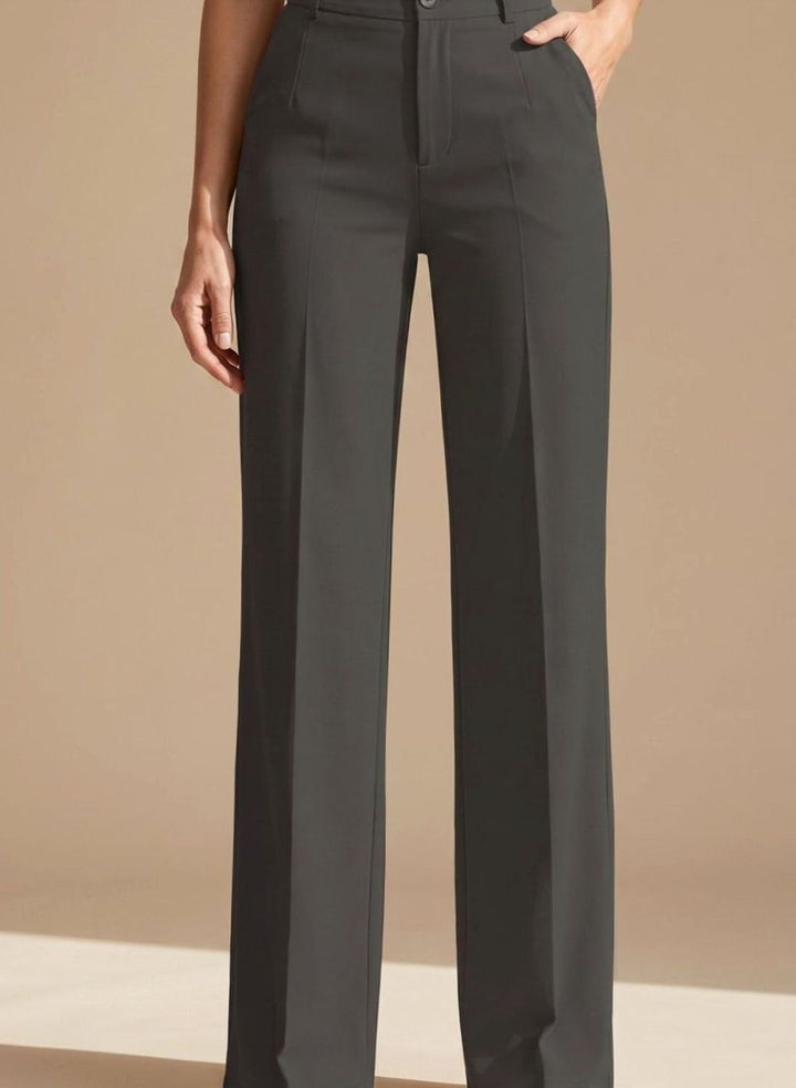 Women's High-Waist Pleated Wide-Leg Dress Trousers - Dark Grey