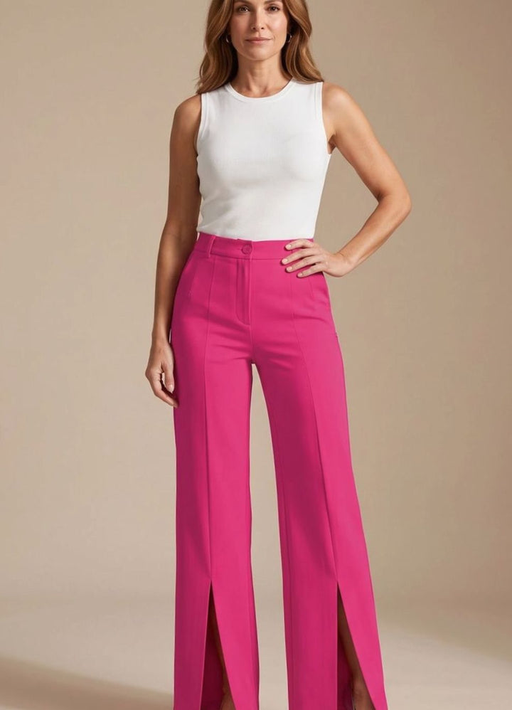 Women's High-Waist Pleated Wide-Leg Dress Trousers - Pink