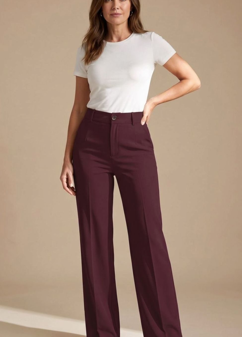Women's High-Waist Pleated Wide-Leg Dress Trousers - Red