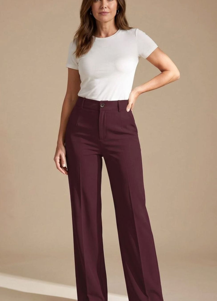 Women's High-Waist Pleated Wide-Leg Dress Trousers - Red