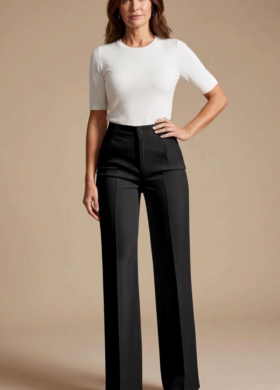Women's High-Waist Pleated Wide-Leg Dress Trousers - Black