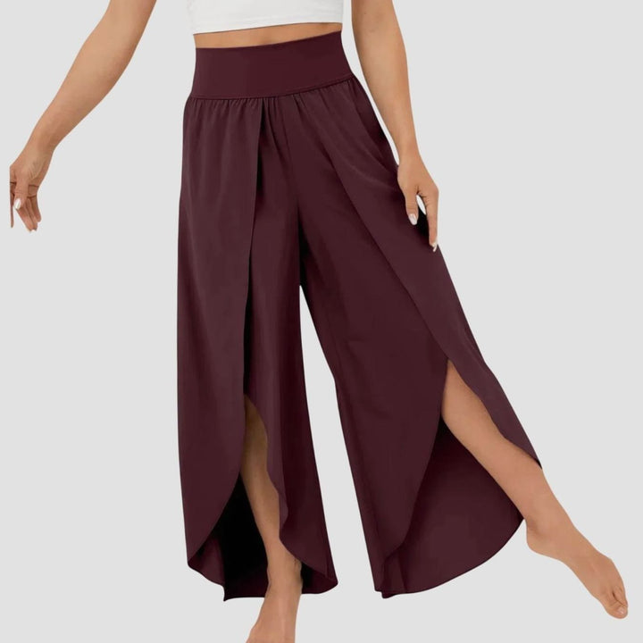 Women's High-Waist Relaxed Flared Split-Hem Wide-Leg Trousers - Brown