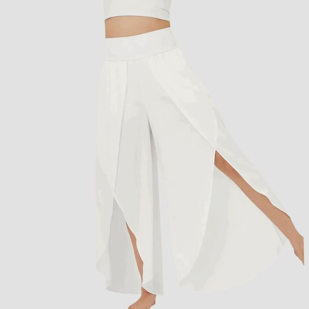 Women's High-Waist Relaxed Flared Split-Hem Wide-Leg Trousers - White