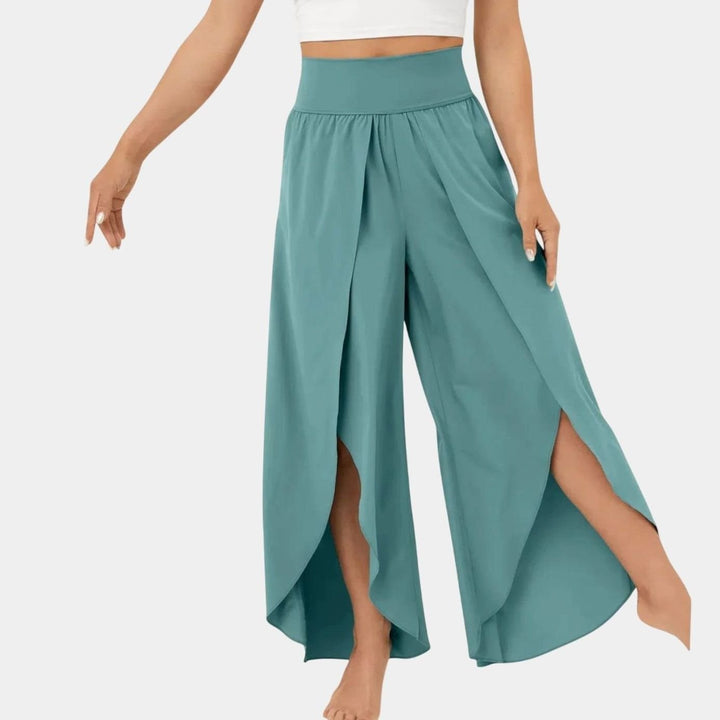Women's High-Waist Relaxed Flared Split-Hem Wide-Leg Trousers