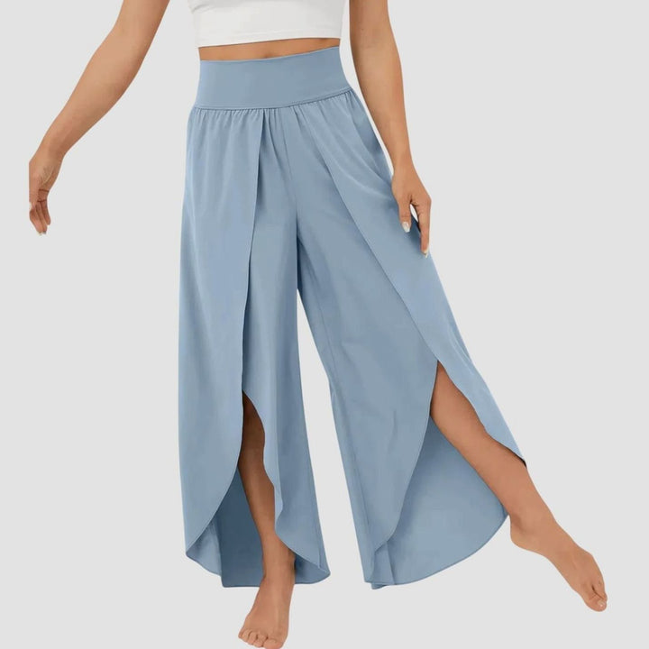 Women's High-Waist Relaxed Flared Split-Hem Wide-Leg Trousers - Blue