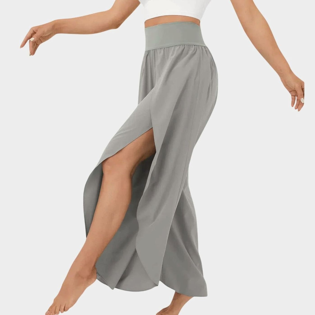 Women's High-Waist Relaxed Flared Split-Hem Wide-Leg Trousers - Gray