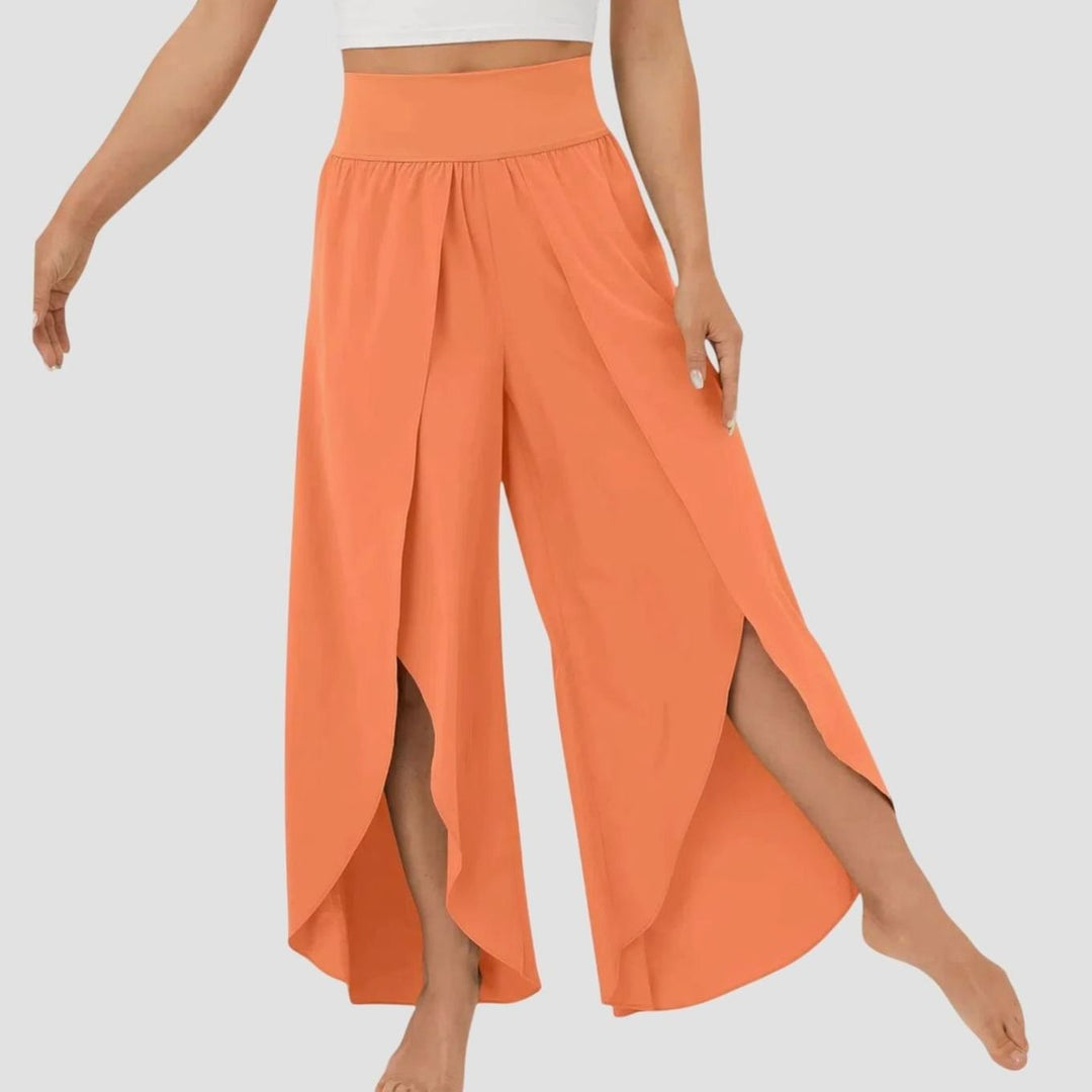 Women's High-Waist Relaxed Flared Split-Hem Wide-Leg Trousers - Orange