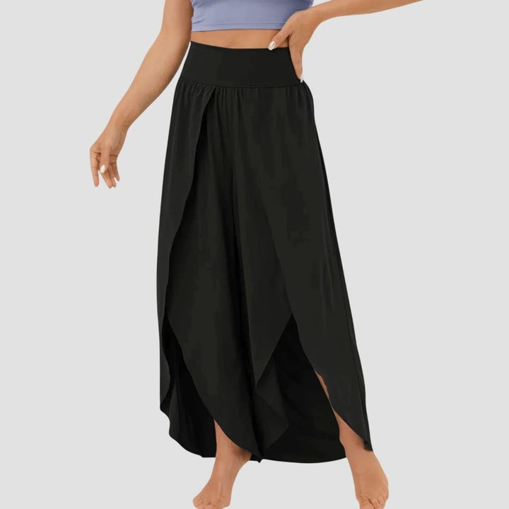 Women's High-Waist Relaxed Flared Split-Hem Wide-Leg Trousers - Black