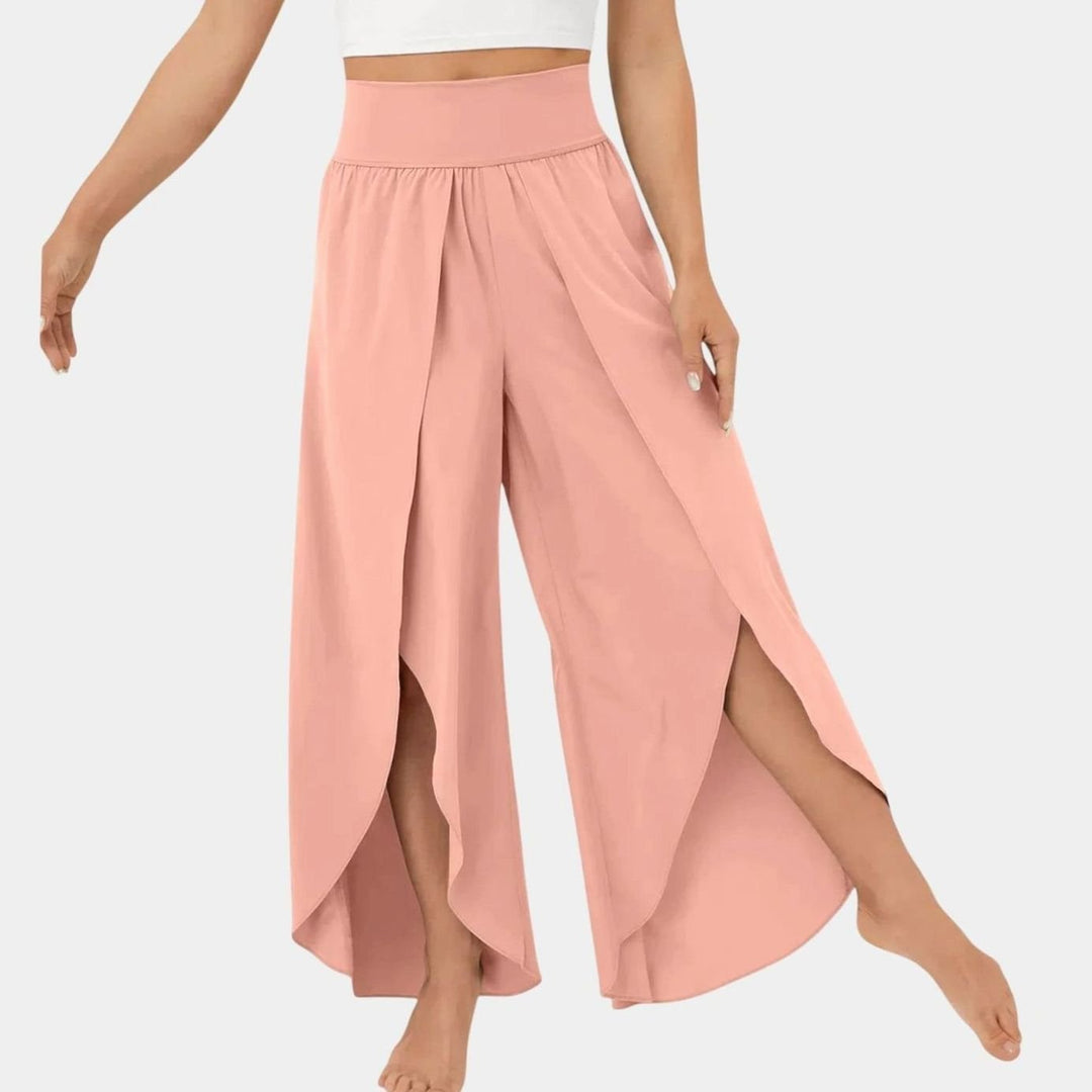 Women's High-Waist Relaxed Flared Split-Hem Wide-Leg Trousers - Pink