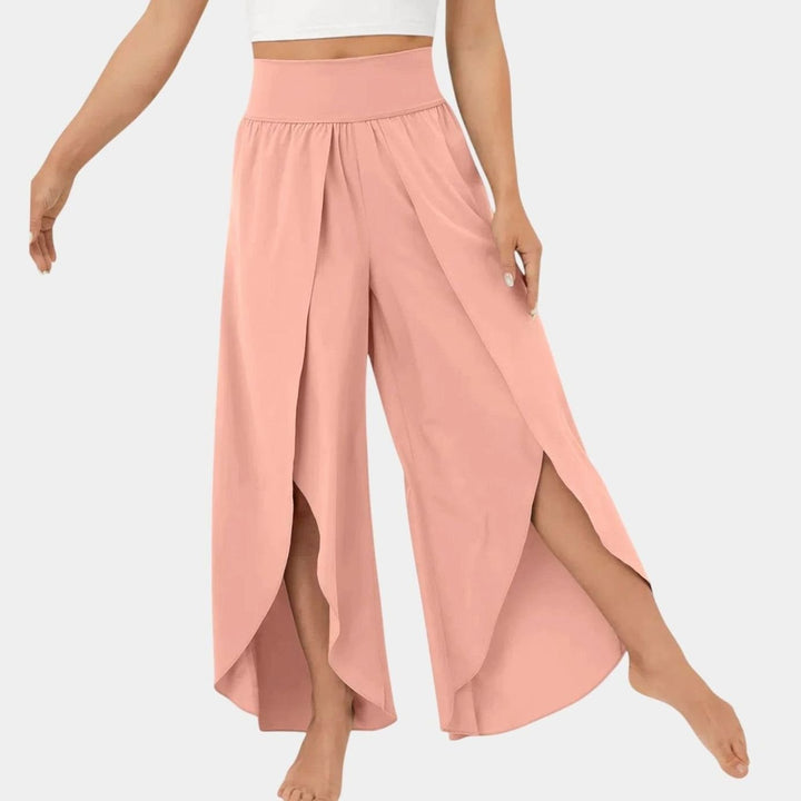 Women's High-Waist Relaxed Flared Split-Hem Wide-Leg Trousers - Pink