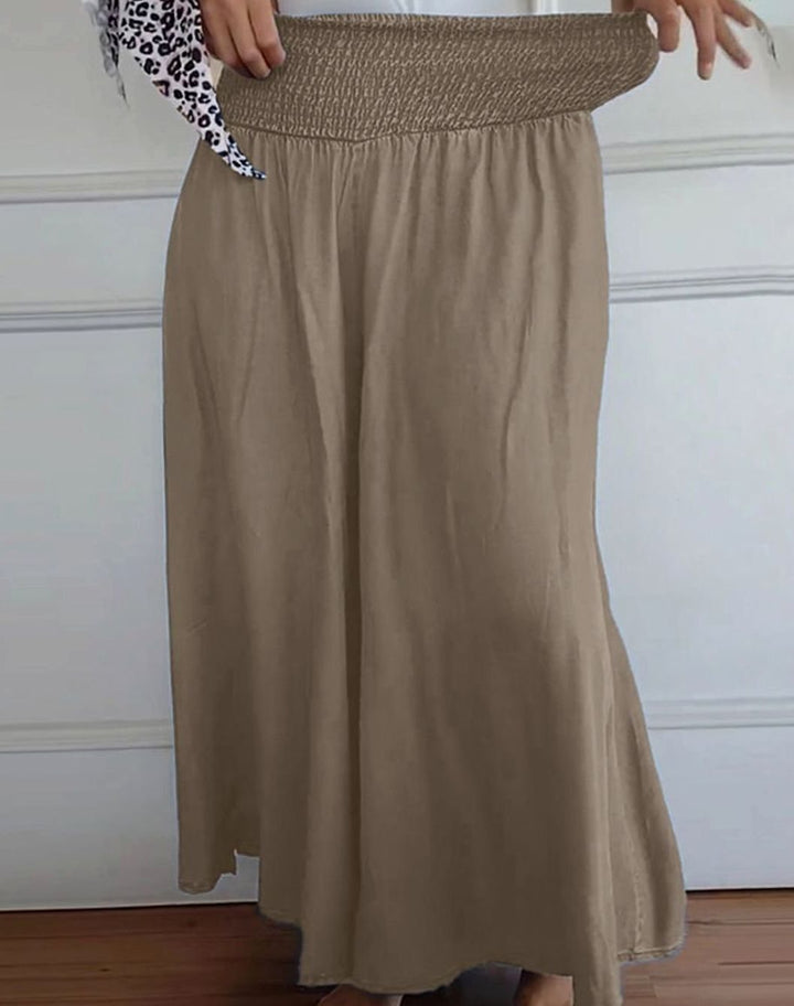 Women's High-Waist Smocked Wide-Leg Full-Length Trousers