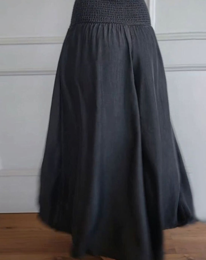 Women's High-Waist Smocked Wide-Leg Full-Length Trousers