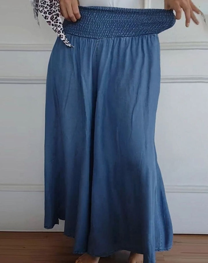 Women's High-Waist Smocked Wide-Leg Full-Length Trousers