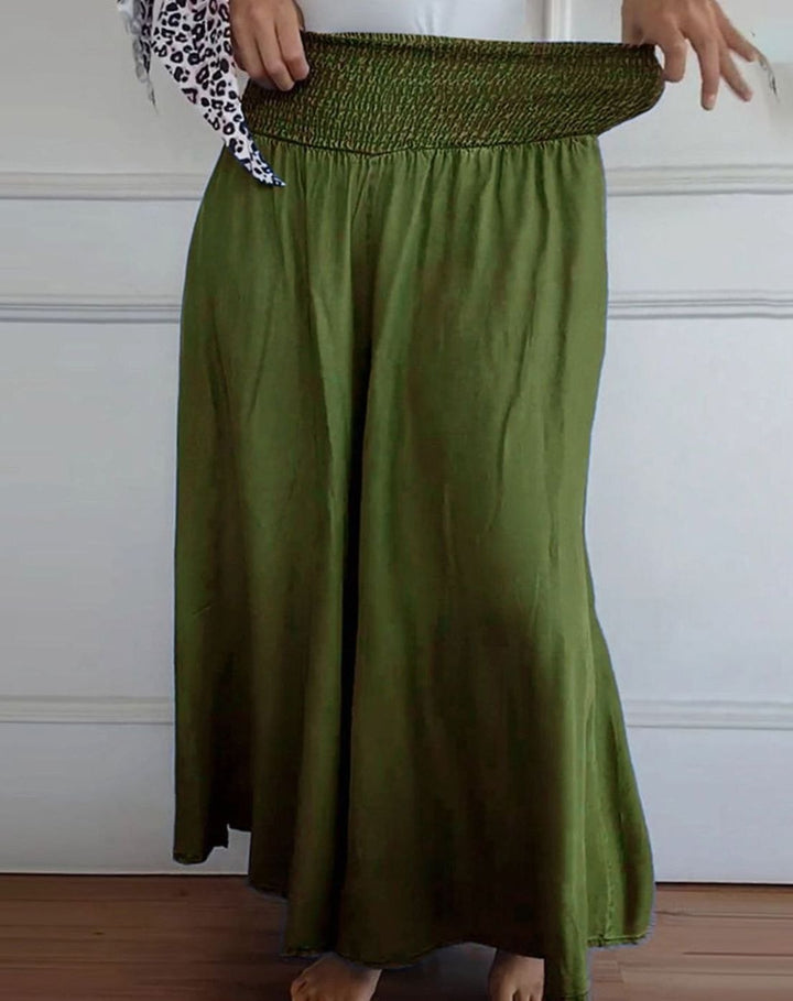 Women's High-Waist Smocked Wide-Leg Full-Length Trousers