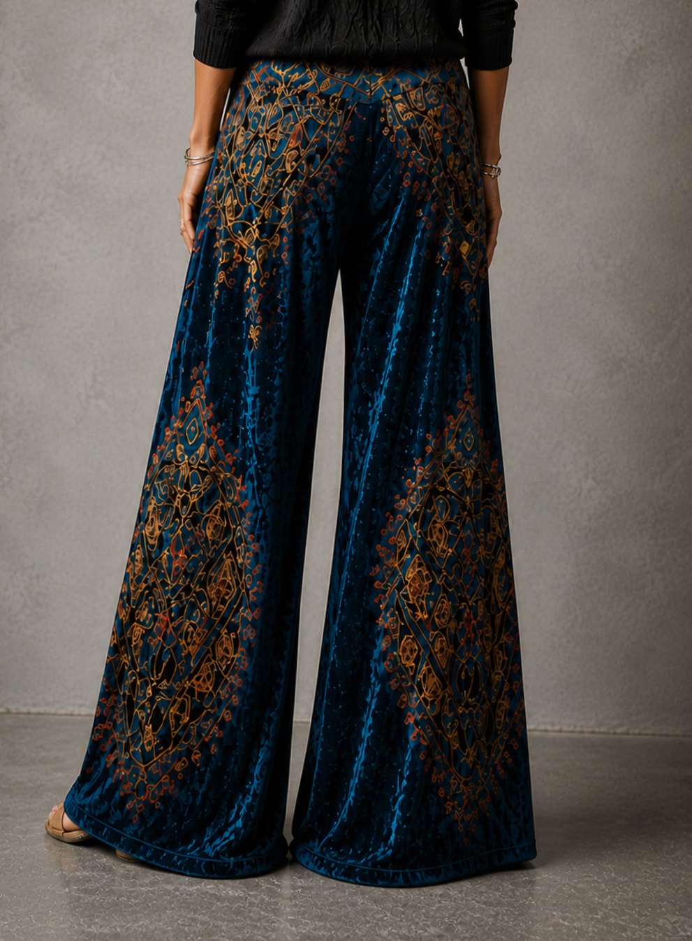 Women's High-Waist Velvet Wide-Leg Palazzo Trousers