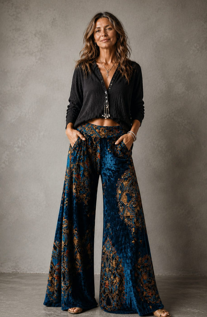 Women's High-Waist Velvet Wide-Leg Palazzo Trousers