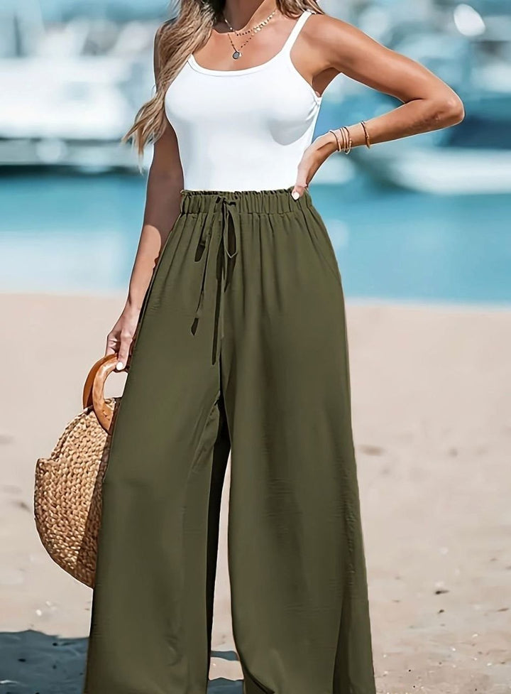 Women's High-Waist Wide-Leg Drawstring Palazzo Trousers