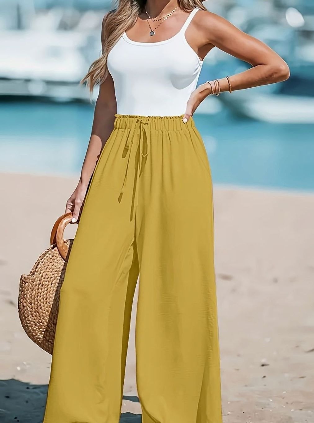 Women's High-Waist Wide-Leg Drawstring Palazzo Trousers