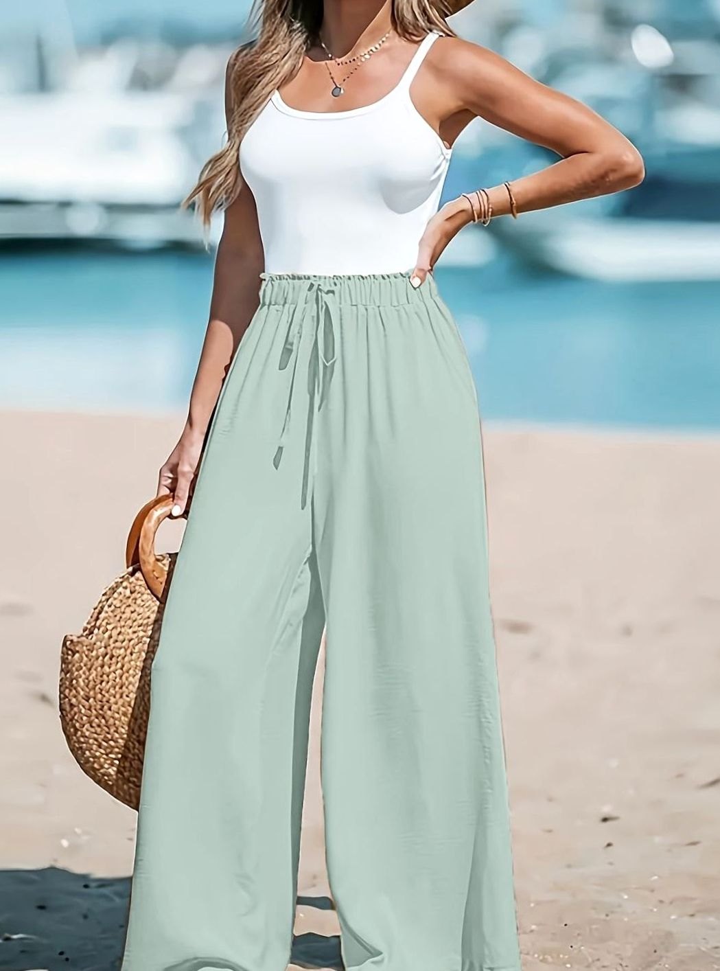 Women's High-Waist Wide-Leg Drawstring Palazzo Trousers