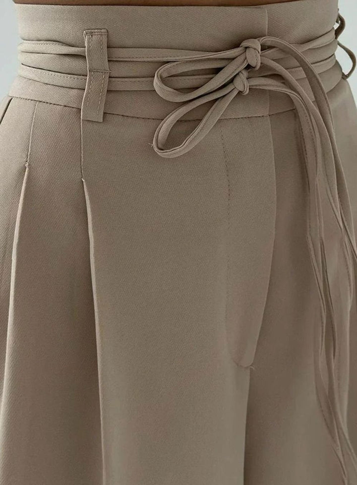 Women's High-Waist Wide-Leg Drawstring Tailored Trousers