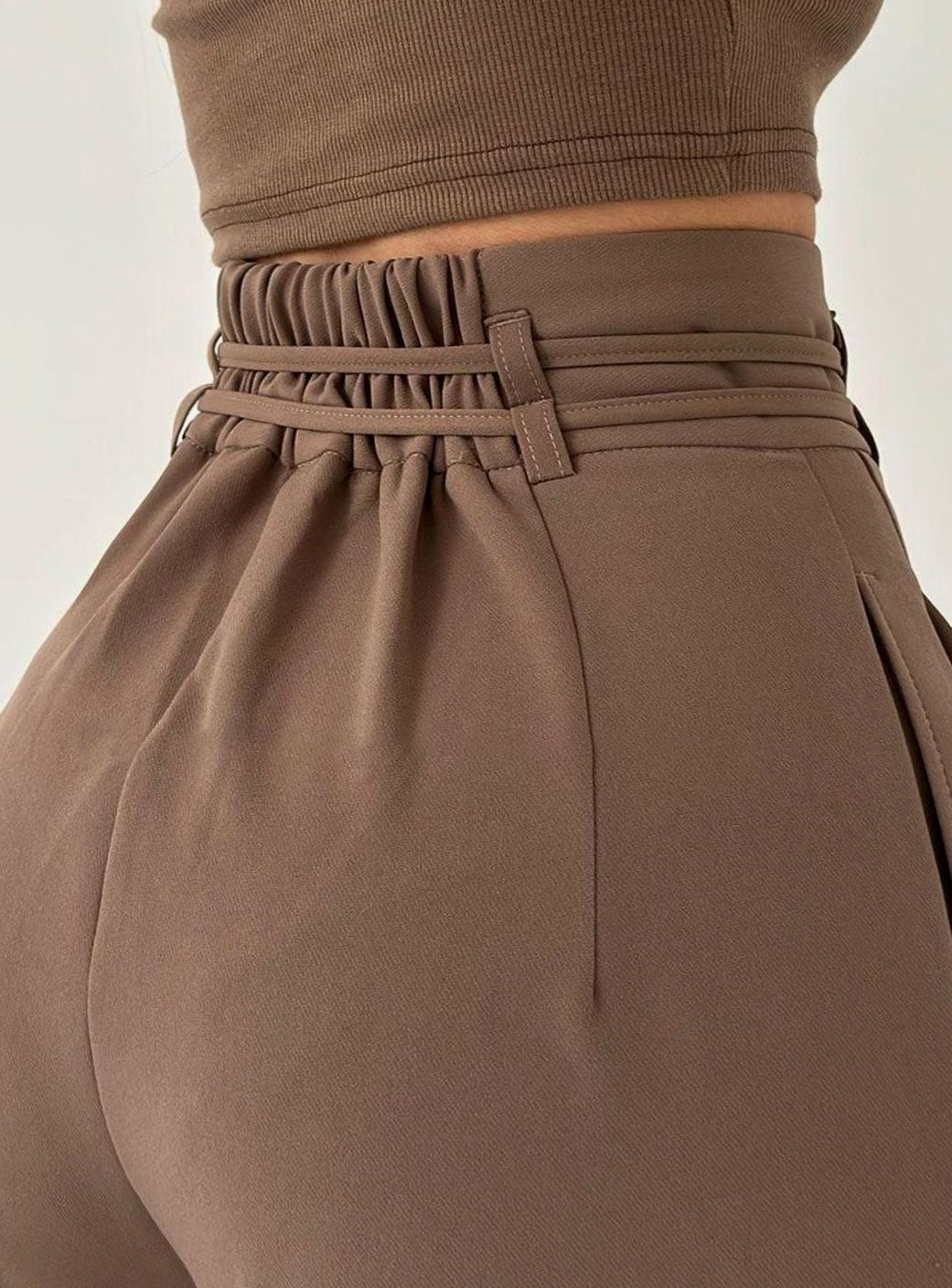 Women's High-Waist Wide-Leg Drawstring Tailored Trousers