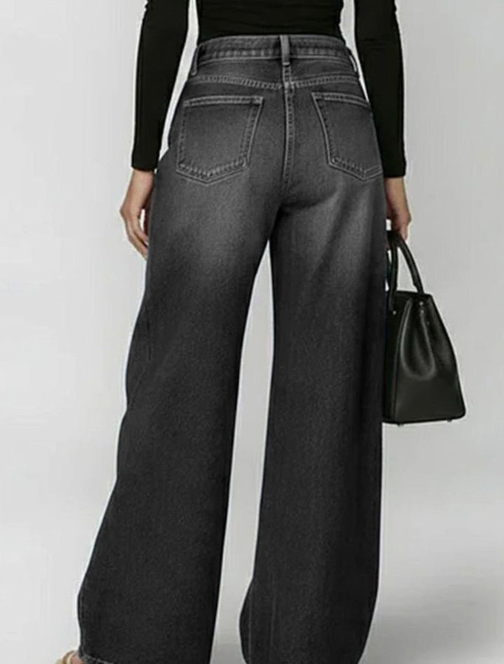 Women's High-Waist Wide-Leg Gold Eyelet Side-Panel Jeans