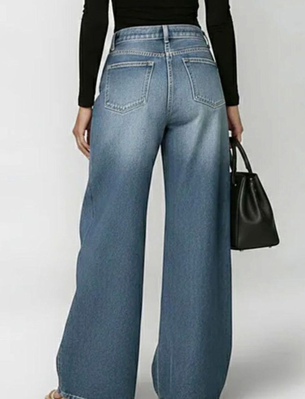 Women's High-Waist Wide-Leg Gold Eyelet Side-Panel Jeans