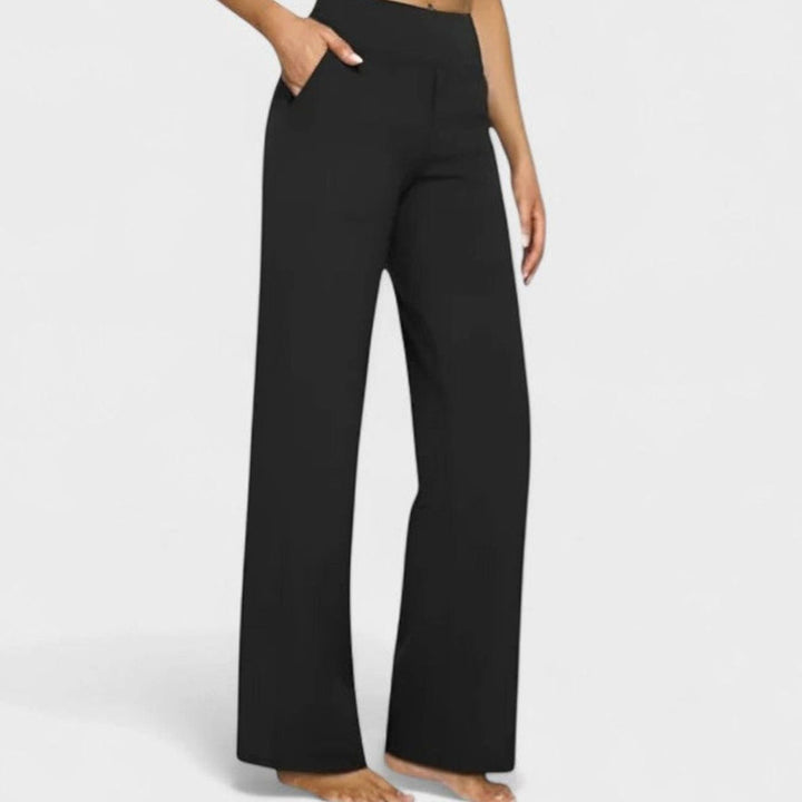 Women's High-Waist Wide-Leg Pull-On Trousers Deep Side Pockets - Black